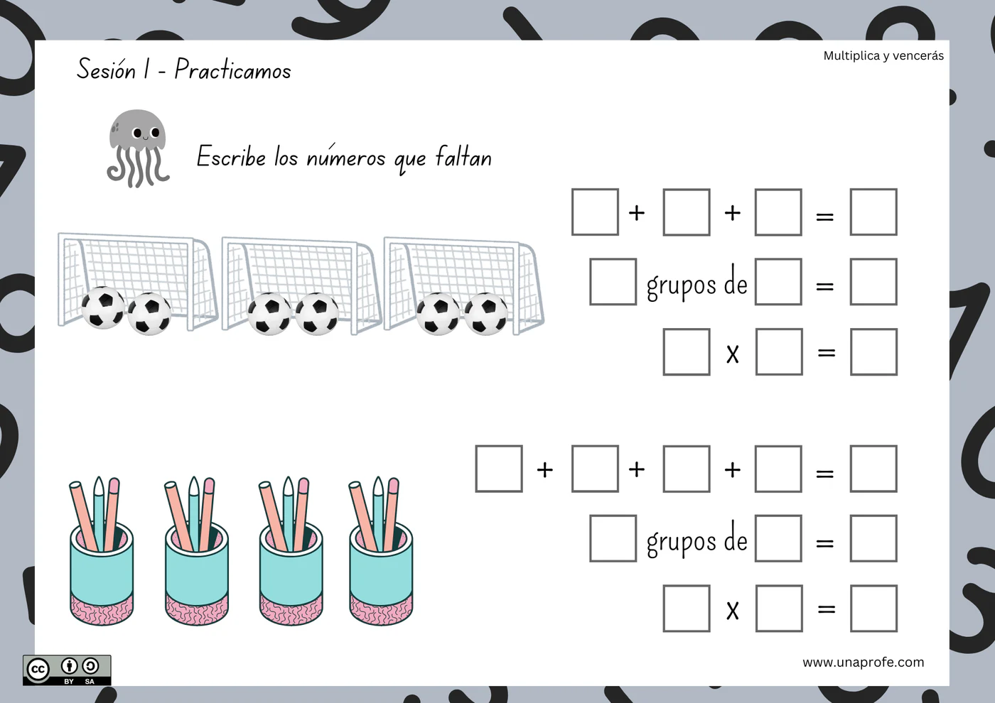 Actividad guiada para practicar sumas repetidas, grupos iguales y multiplicaciones